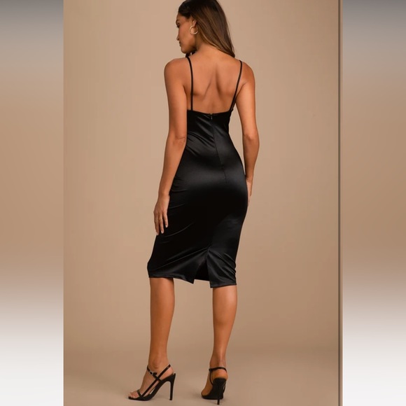 Lulus Best of Everything Black Satin Bodycon Midi Dress - Picture 2 of 4